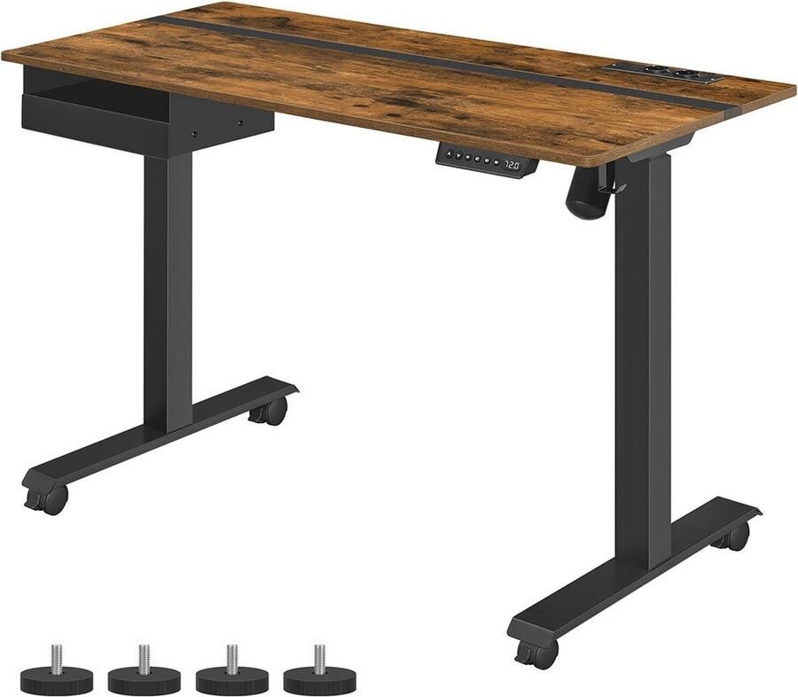 Rootz Living Rootz Vintage bruin-zwart sta-bureau Verstelbaar bureau Elektrisch sta-bureau Spaanplaat en staal Stille werking Snelle aanpassing Zwaar gebruik 60 cm x 120 cm x (72-120) cm 1 5 cm tafelblad 29 2 kg 80 kg capaciteit