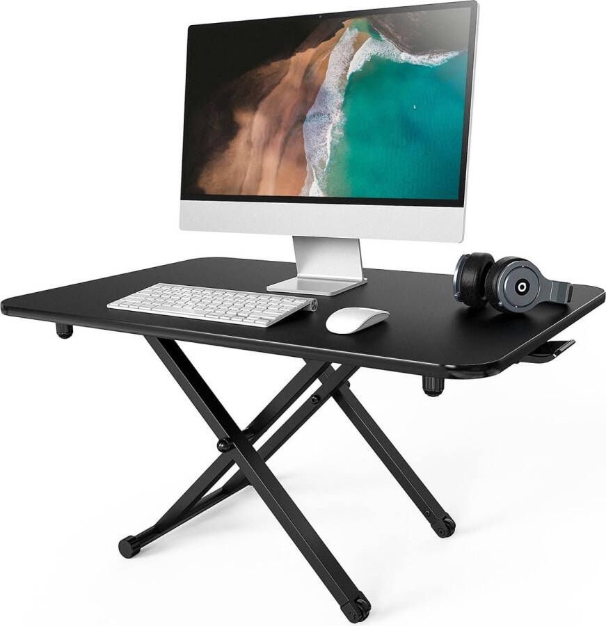Sta-bureau zit-sta-bureau in hoogte verstelbaar tafelblad zit-sta-bureaublad met gasveer tafelblad voor twee monitoren 78x52 cm zwart