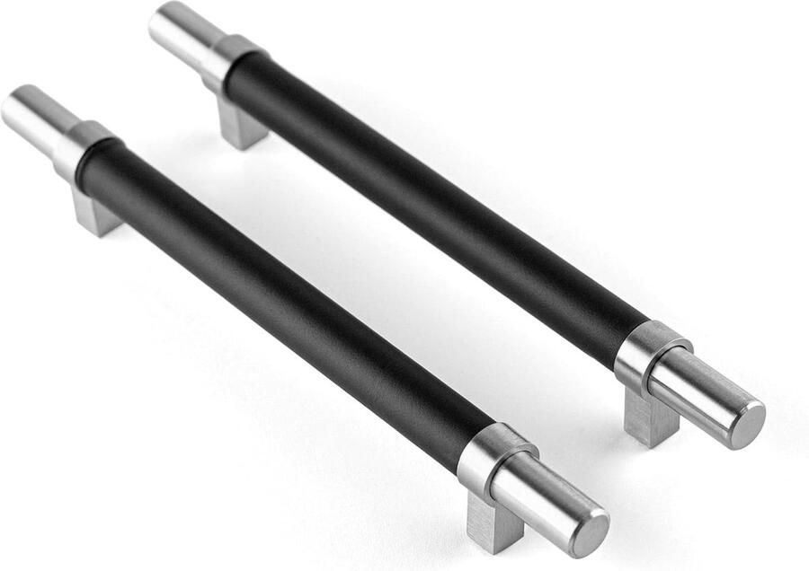 Staal en volnerfleer handgrepen zilver & zwart 12 stuks 200 mm 160 mm kastgreep deurgreep voor meubels keuken badkamer commode hout