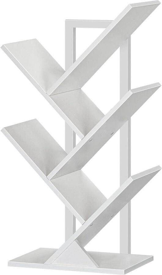 Bookcase Tree Shape Stand Shelf 4 Tier Floor Standing Bookcase for Home Office Storing Books CDs Strong and Stable Living Room White EWT04SJ01G1