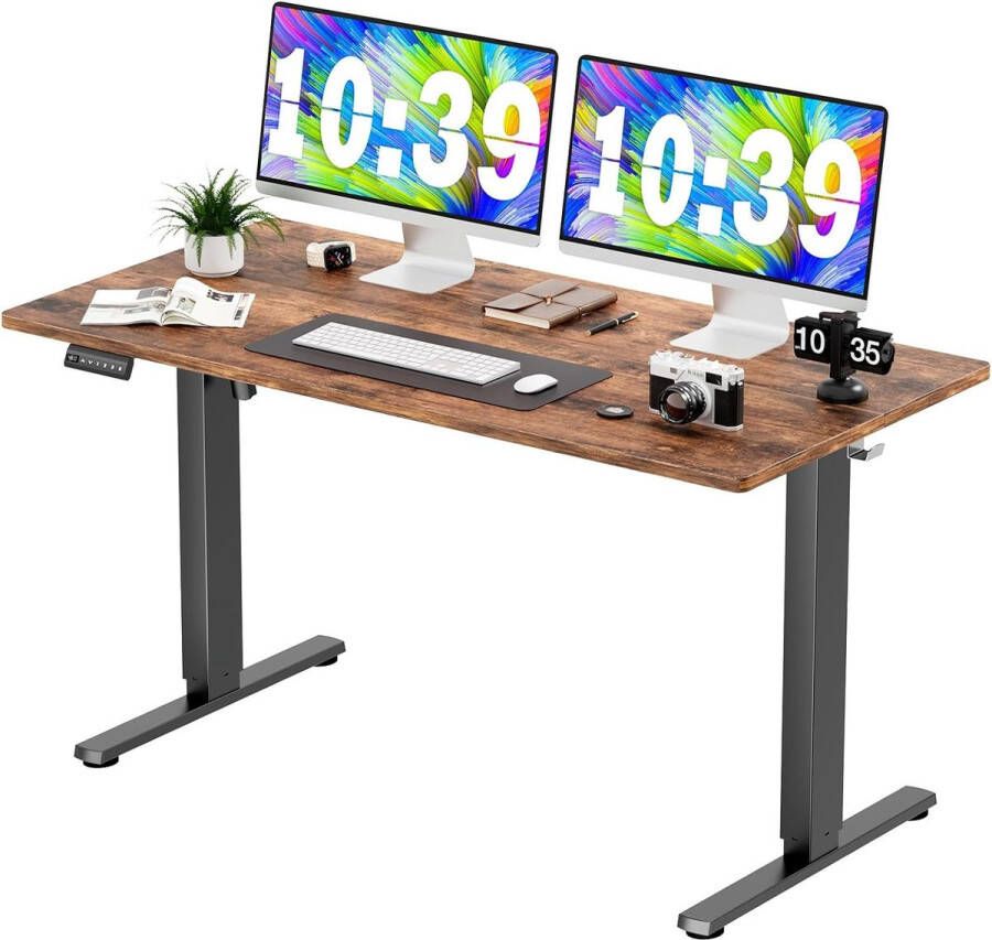 Staand Bureau Hoogte Verstelbare Gaming Tafel 140*60CM Staand Bureau Tafel Hoogte Verstelbaar Gaming Bureau Hoogte Verstelbaar Bureau Computerbureau Elektrisch Voorinstelling met Koptelefoonhaak-Roest