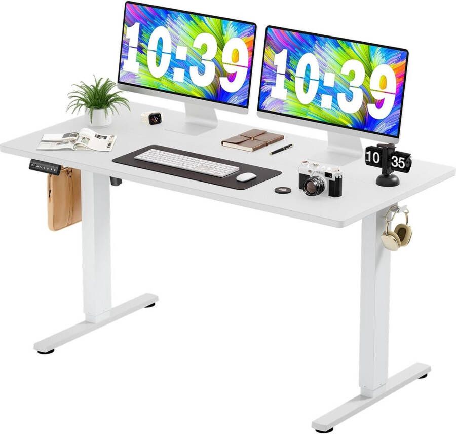 Staand Bureau Hoogte Verstelbare Gaming Tafel 140*60CM Staand Bureau Tafel Hoogte Verstelbaar Gaming Bureau Hoogte Verstelbaar Bureau Computerbureau Elektrisch Voorinstelling met Koptelefoonhaak-Wit