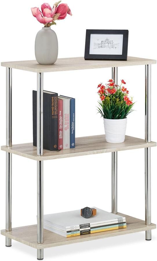 Relaxdays rek met 3 planken laag keukenrek veelzijdig mdf metaal staand 76x60x30 cm