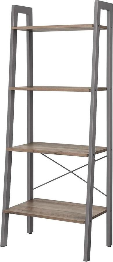Staand rek boekenkast ladderrek met 4 niveaus metaal eenvoudige montage woonkamer slaapkamer grijs LLS44MG- Groot