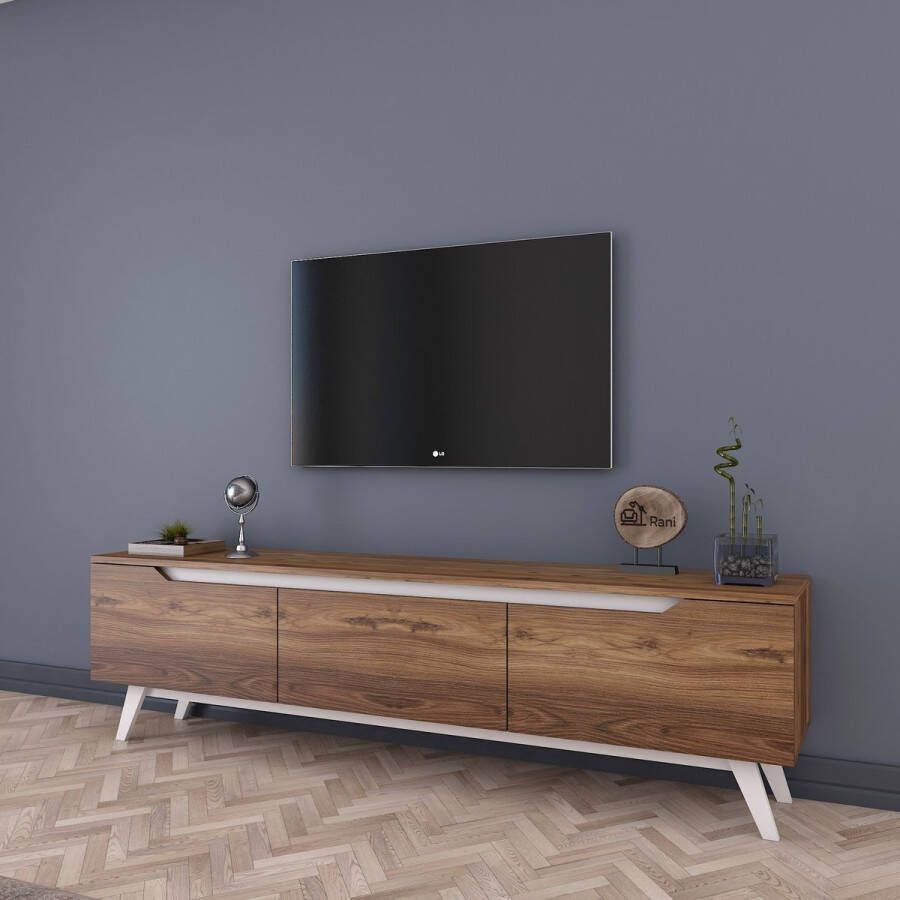 Staand Scandinavisch TV-meubel Houtlook en Witte Poten 180x35x48 6cm