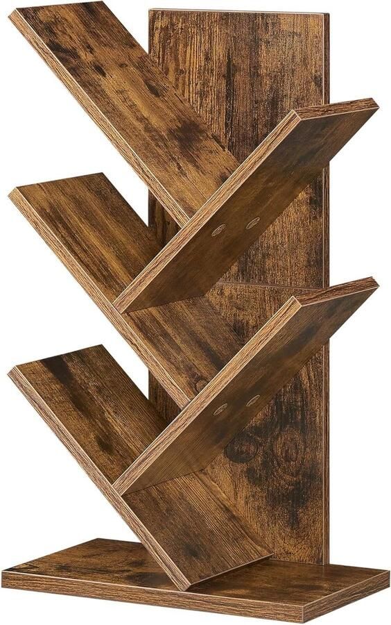 Staande boekenkast boomvorm 5 niveaus Hoekplank voor ruimtebesparing Vintage bruin