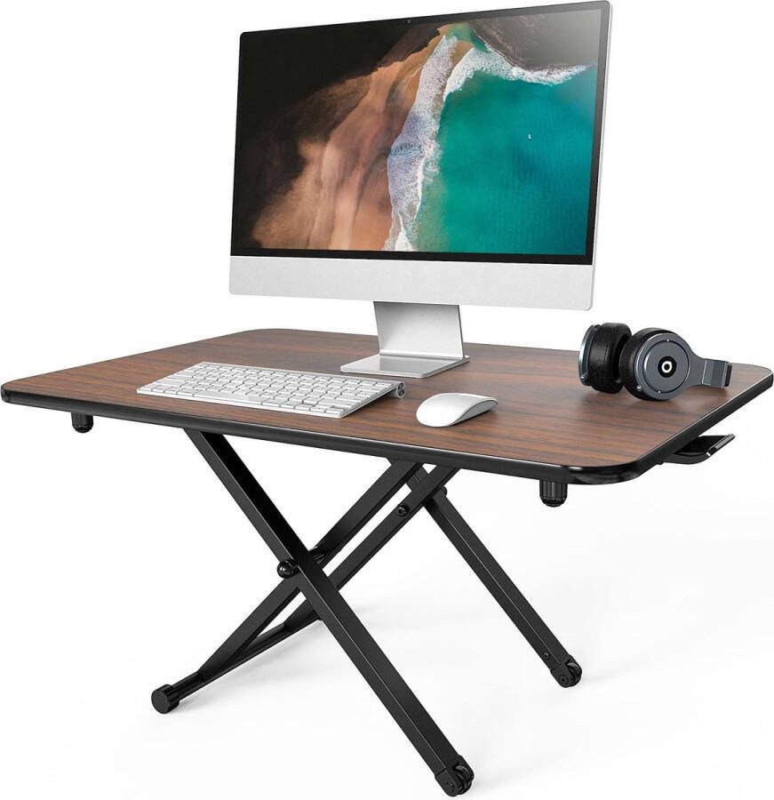 Staande bureau zittafel in hoogte verstelbaar bureau-opzetstuk zitting staand bureauopzetstuk met gasveer opzetstuk voor kantoor thuis 78 x 52 cm bruin