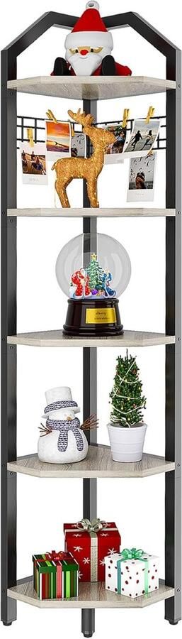 Staande hoekplank boekenkast met 5 planken gaas 28 x 28 x 180 cm ladderplank plantenplank voor woonkamer slaapkamer keuken balkon industrieel ontwerp grijs