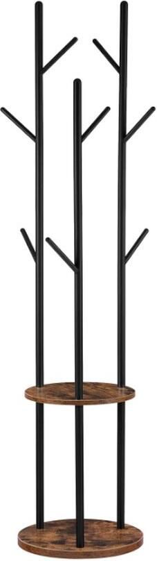 Staande Kapstok 8 Haken & 2 Planken Vrijstaand Kledingrek in Boomvorm Zwart Eenvoudig te Installeren Bruin & Zwart