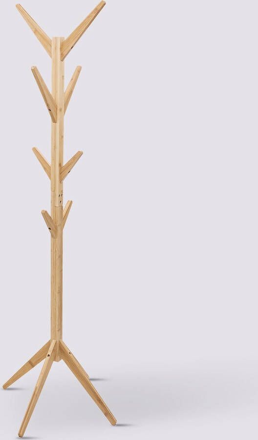 Staande Kapstok Bamboe 8 Haken Ruimtebesparend Design 60x60x178cm