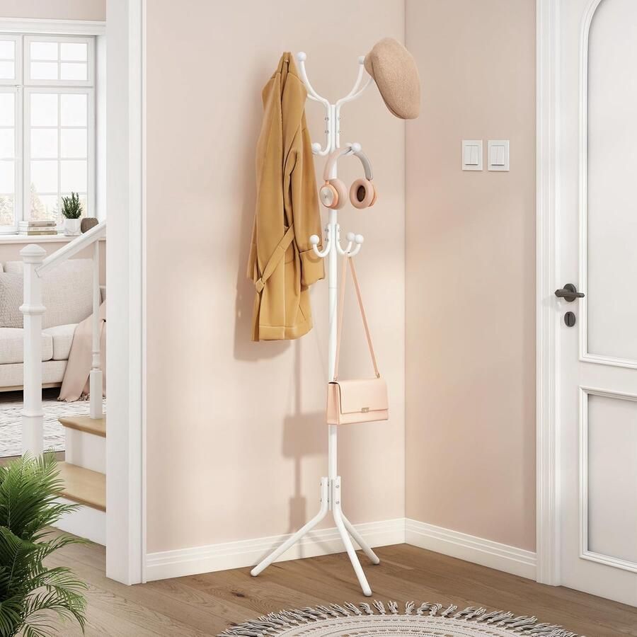 Staande kapstok met 12 haken – Kleding- en jasstandaard voor woonkamer of slaapkamer – Wit