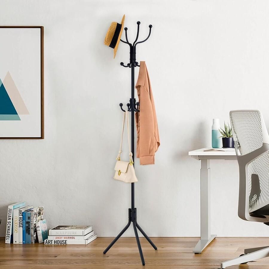 Staande kapstok met 12 haken – Kledingstandaard en garderoberek voor woonkamer of slaapkamer – Zwart