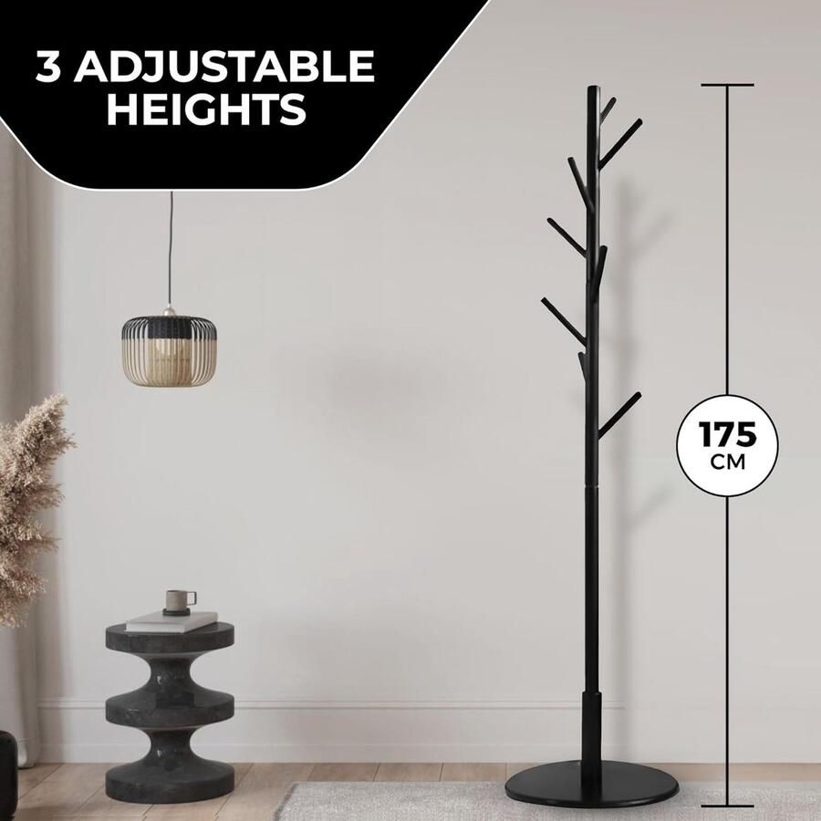 Staande kapstok met 8 haken veelzijdig garderoberek zwart hout 175 cm