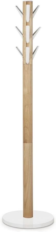 Staande kapstok met 9 haken van rubberhout Wit Natuurlijk