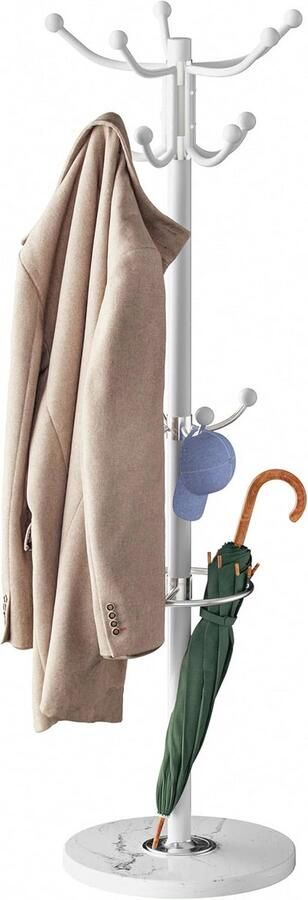 Staande Kapstok Metaal met Marmeren Basis en 14 Draaibare Haken Kledingrek voor Garderobe
