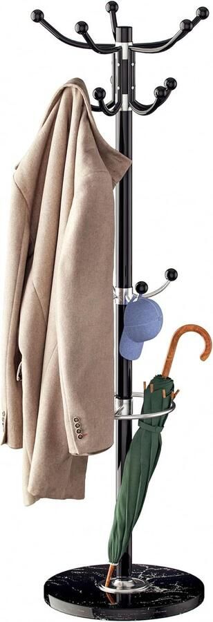 Staande Kapstok Metaal met Marmeren Voet Ruimtebesparend Kledingrek met 14 Haken en 360° Draaibaar
