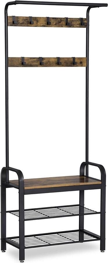 Staande Kledingkast met Kapstok Schoenenrek en Bank Vintage Industrieel Kapstokken Bruin Zwart 72 x 33 7 x 183 cm
