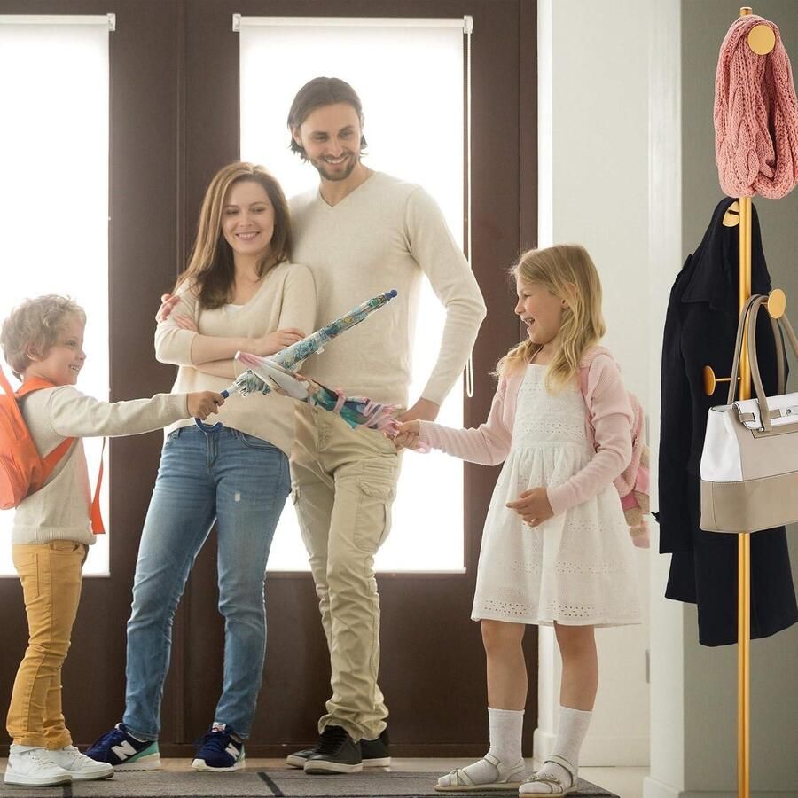 Staande moderne chique kapstok met 5 haken marmeren voet HxD: 172 x 29 cm wit goud