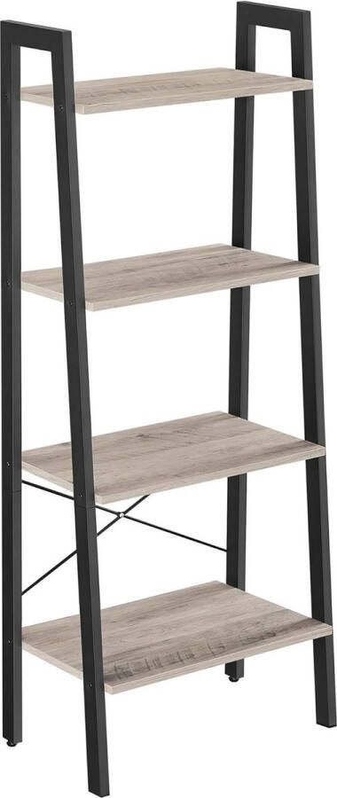 Staande plank boekenkast 4-laagse ladderplank metalen frame eenvoudige montage voor woonkamer slaapkamer keuken Greige Zwart LLS44MB