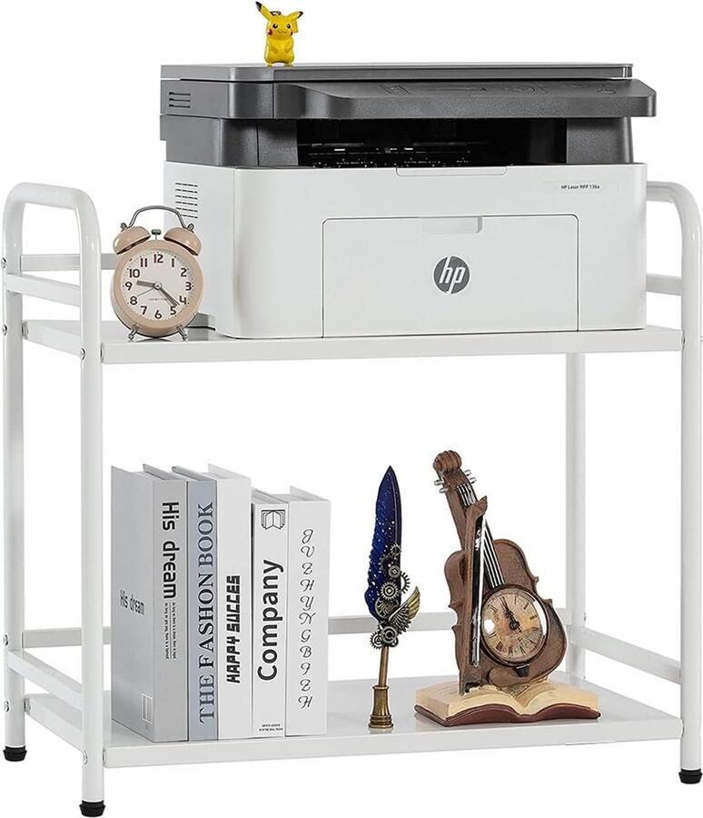 Staande plank boekenkast opbergplank 2-laags printertafel met universele wielen plank voor badkamer woonkamer keuken kantoor 60×35×61cm wit