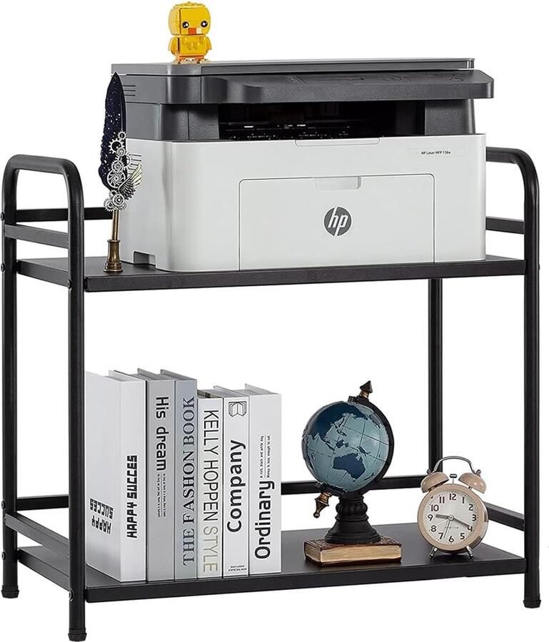 Staande plank boekenkast opbergplank 2-laags printertafel met universele wielen plank voor badkamer woonkamer keuken kantoor 60×35×61cm zwart