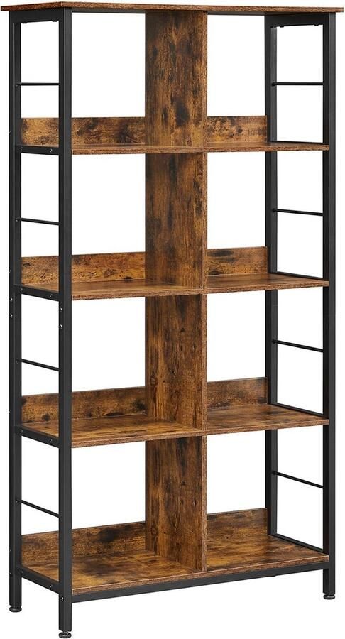 Staande Plank Boekenkast Opbergrek Spaanplaat & Staal 80cm x 33cm x 149cm Bruin-Zwart
