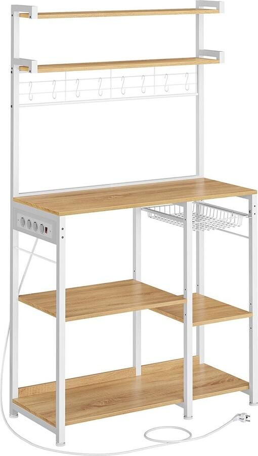 Staande Plank Boekenkast Opbergrek Stopcontacten & Mand Bruin & Wit 40 x 90 x 165 5 cm