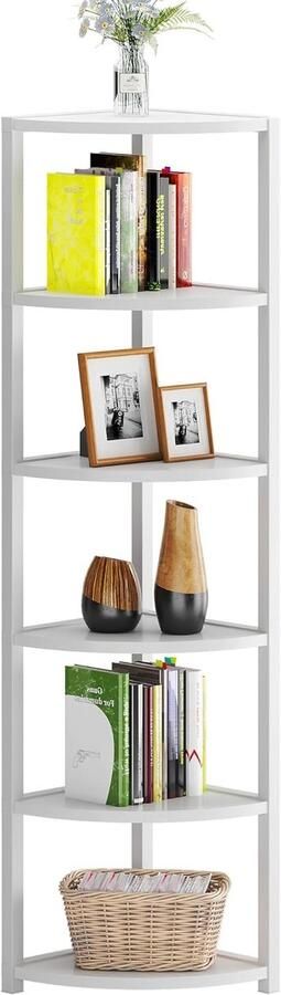 Staande plank hoekplank boekenkast multifunctioneel opbergrek 6 planken wit 34 x 34 x 165 cm