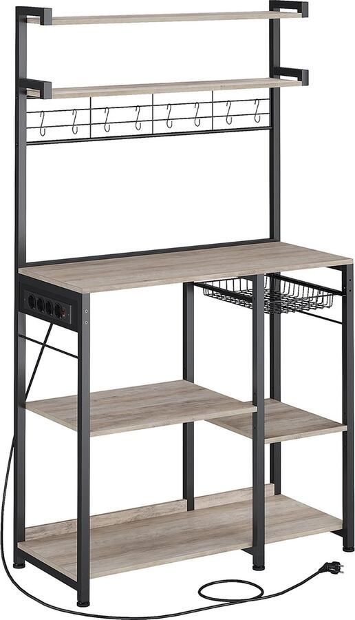 Woon Wereld Staande plank met stopcontacten en mand greige gevlekt inktzwart