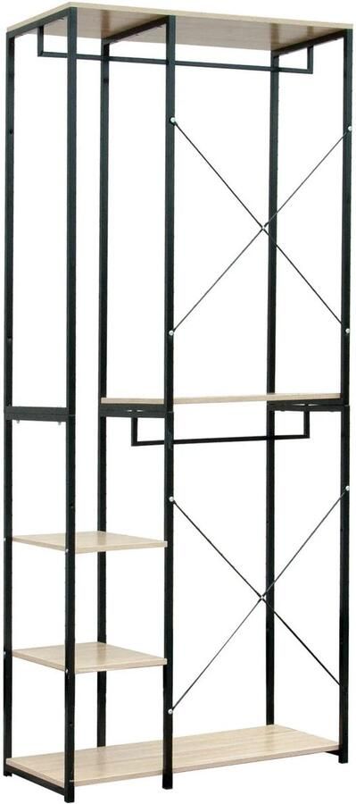 Staande rek Opbergrek Stellingkast Schoenenrek Kleding Ophangen Waterdicht Montage Woonkamer Wit en Licht Eiken