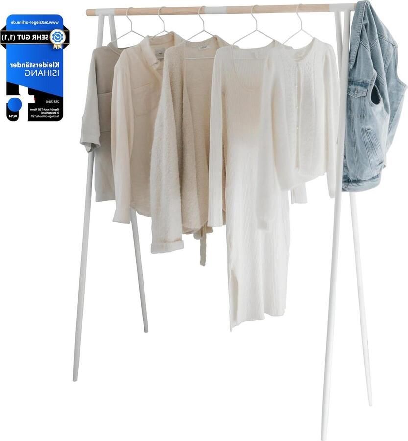 Kledingrek hout en metaal opbouw in smal & hoog garderobe kledingrek wit Kledingrek kledingstang kapstok hout en metaal opbouw in breed & klein garderobe kledingrek wit