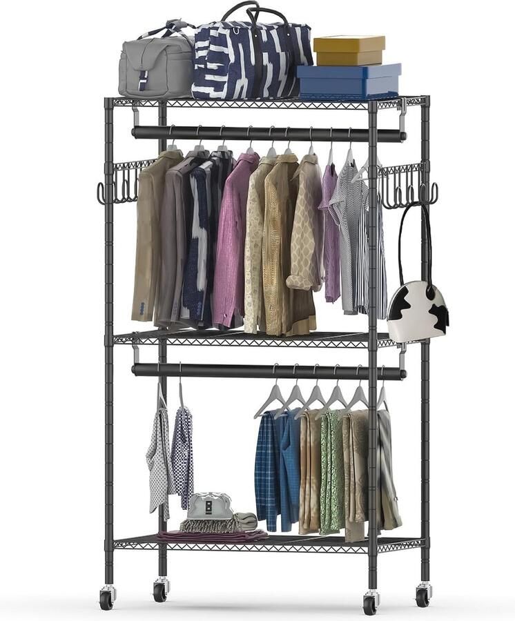 Stabiel Kledingrek op Wieltjes 180x90 cm Geschikt voor Zware Belasting