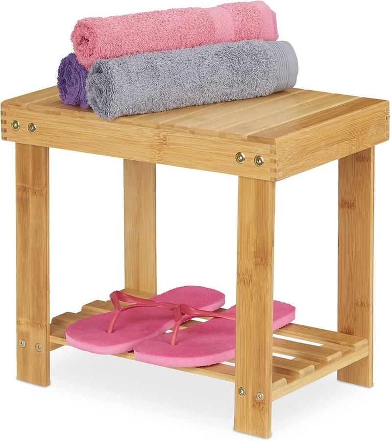 Stabiele badkamerkruk tot 100 kg Bamboe kruk HBD 335 x 25 x 39 cm Opstapje voor kinderen plant naturel Kruk