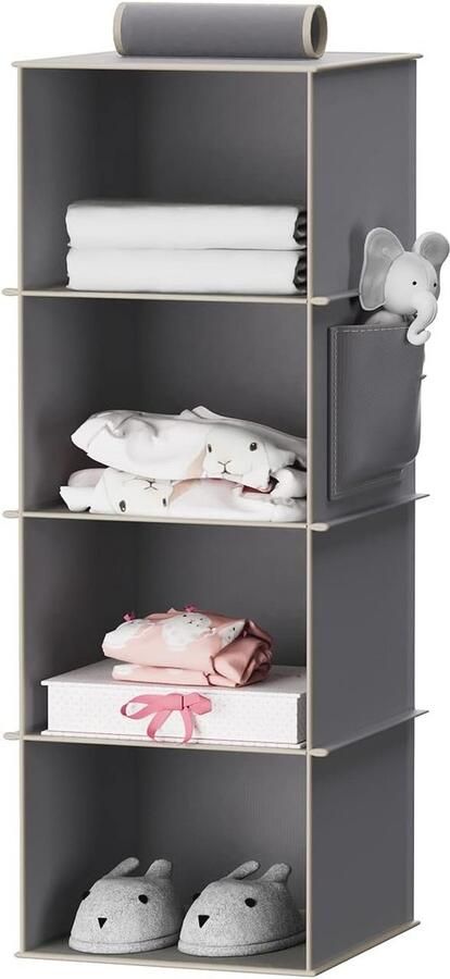 Stabiele hangorganizer voor kledingkast met bamboestokken en MDF-platen 4 vakken Versterkt grijs