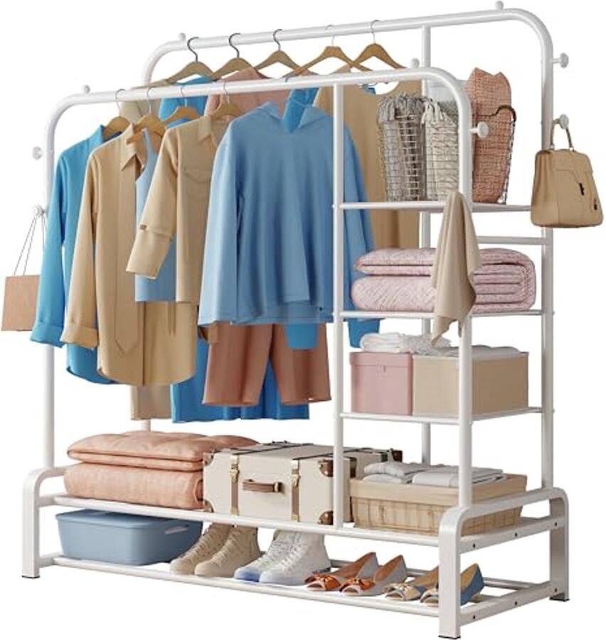Stabiele Kledingrek met Dubbele Stang en Veel Opslagruimte
