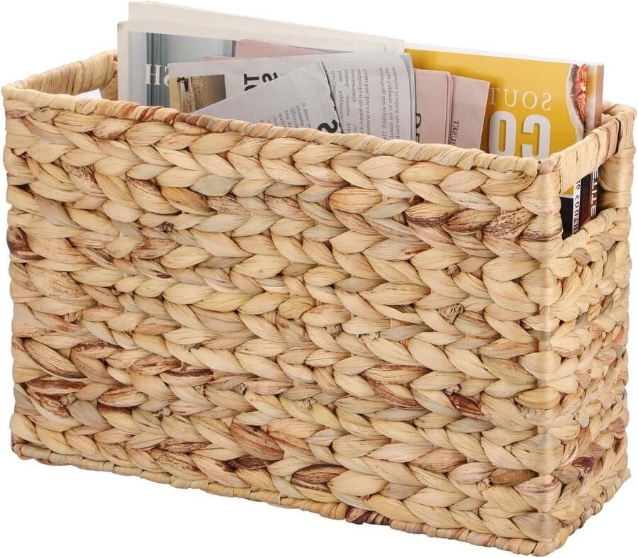 Stabiele krantenstandaard van waterhyacint geweven opbergmand aktenhouder rieten mand voor boek tijdschriften papieren als cadeau decoratie 395 x 14 x 253 cm. Zou je van bovenstaande titel het merknaam kunnen verwijderen?