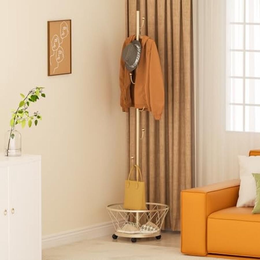Stabiele metalen kapstok met 6 haken en hangmand ideaal voor jassen en tassen