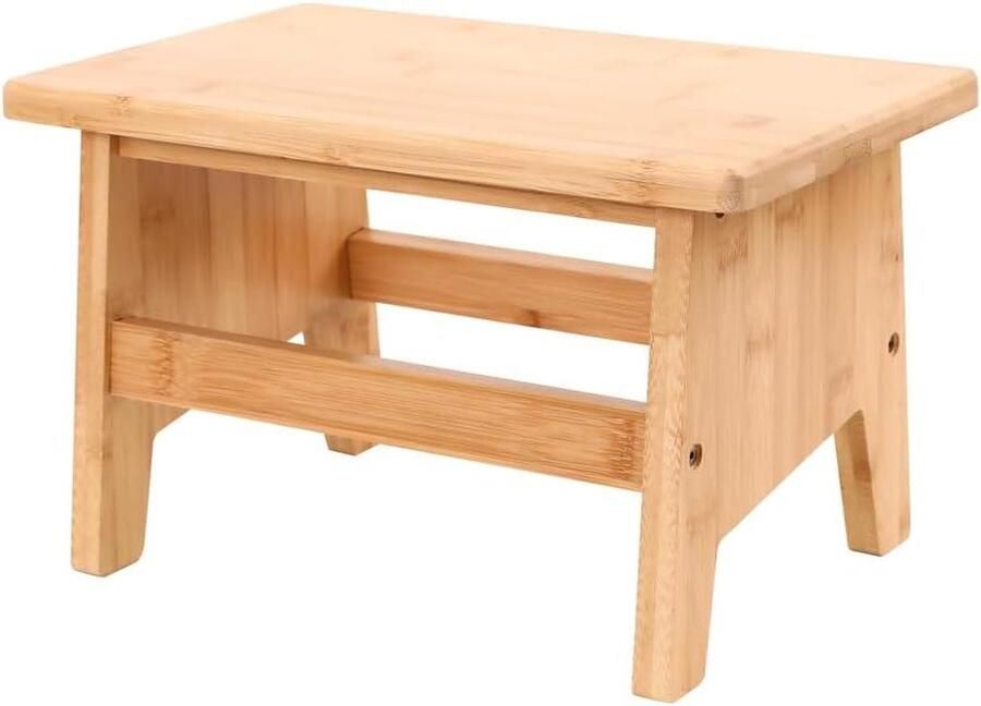 Voetbank 33 x 21 x 20 cm tot 100 kg naturel met bamboe stabiele opstapkruk voor kinderkruk en badkruk