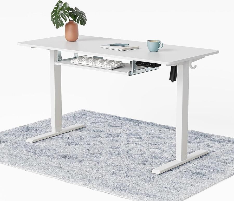 Stabureau met Toetsenbordplank en Geheugen van 3 Standen Elektrisch In hoogte Verstelbaar Bureau Stalen T-Poten 100 x 60 cm Wit