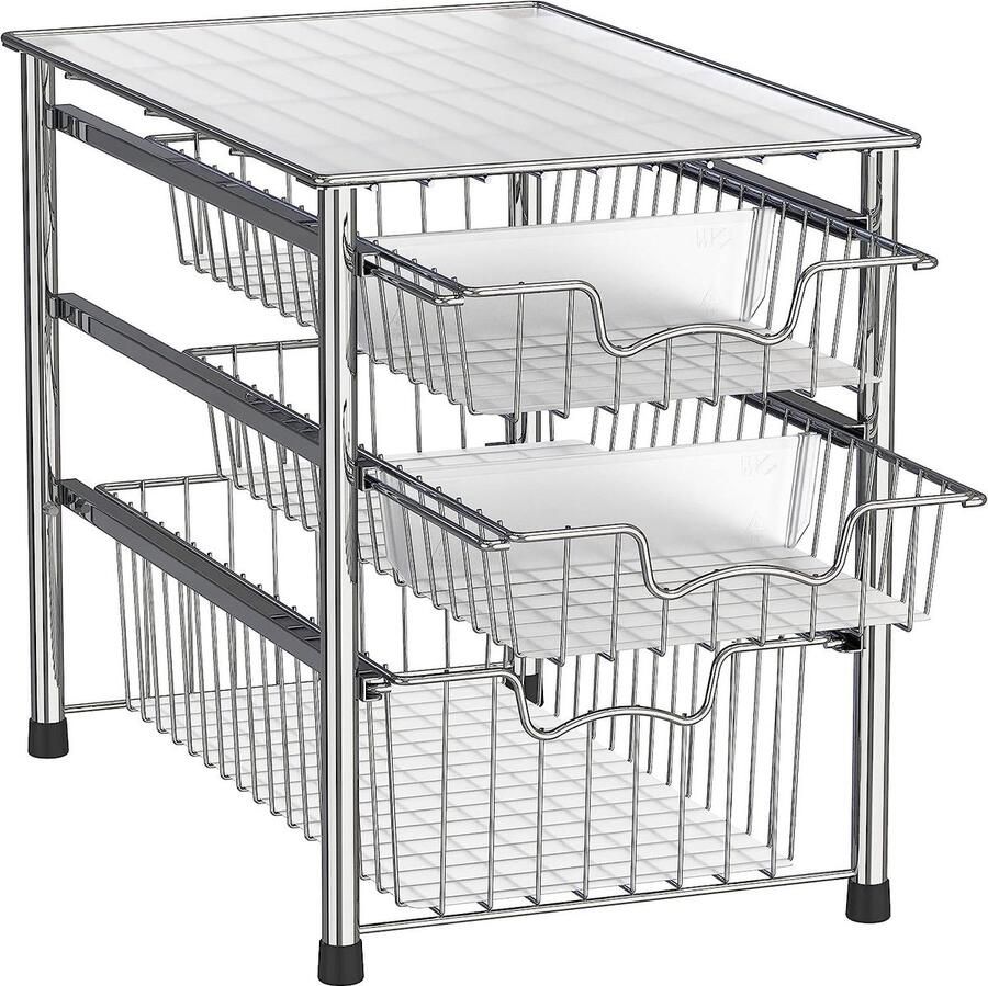 Stackable 3 Tier Sliding Basket Organizer Tray Chrome Finish