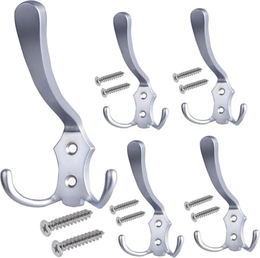 Stahlia kapstokken CHROME MAT (5 stuks) haken voor het vastschroeven van vintage kapstokken garderobe LANGE haken voor kapstok metalen haken