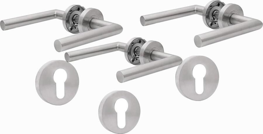 Stainless Steel Brushed Interior Bathroom Toilet Shape L Handle Set Silver 3 Pieces PZ