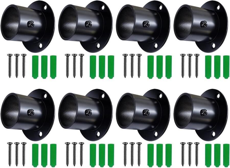 Inovra RVS Paalsteunen Flensstanghouder Muurbevestiging Pijpbeugel met Schroeven voor Kledingkast Douche Gordijnstang Zwart (19MM(3 4INCH)) . Ophanghaken