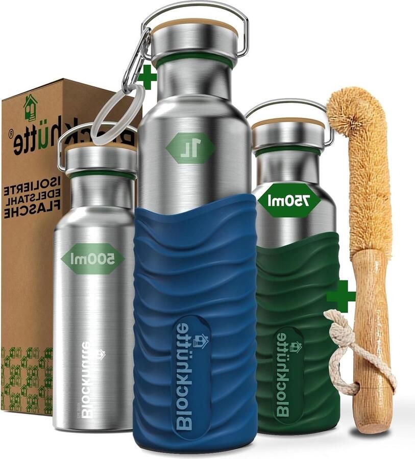 Stainless Steel Water Bottle 750 ml Carbonated Drinks Suitable Leak-Proof BPA-Free Metal Thermos Flask with Silicone Coat for Children Adults