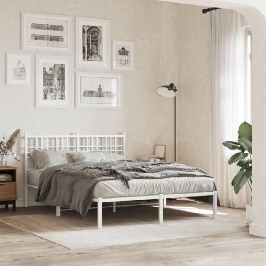 Stalen Bedframe met Hoofdeinde Wit 120x190cm Dubbel Bed