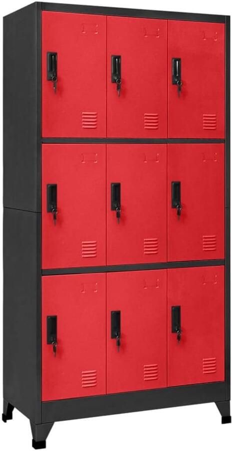Stalen lockerkast 90x45x180 cm antraciet en rood – opbergkast voor kantoor en huis