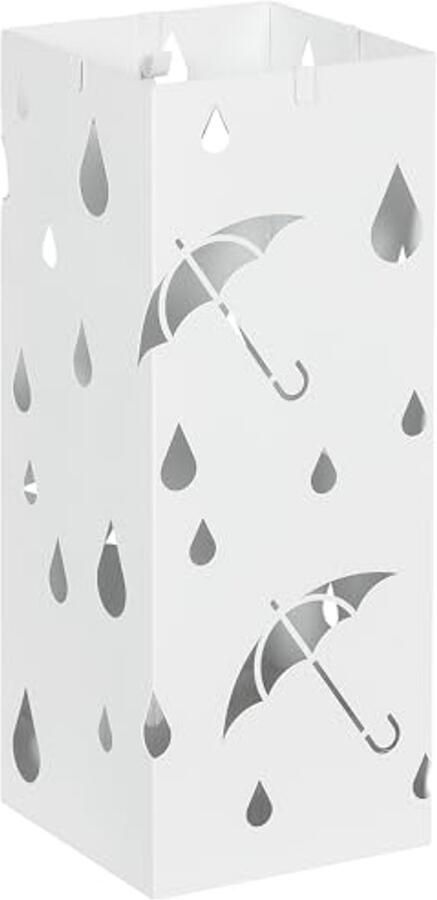 Stalen Paraplustandaard met Haken en Afneembare Wateropvangbak 15 5 x 15 5 x 41 cm Wit