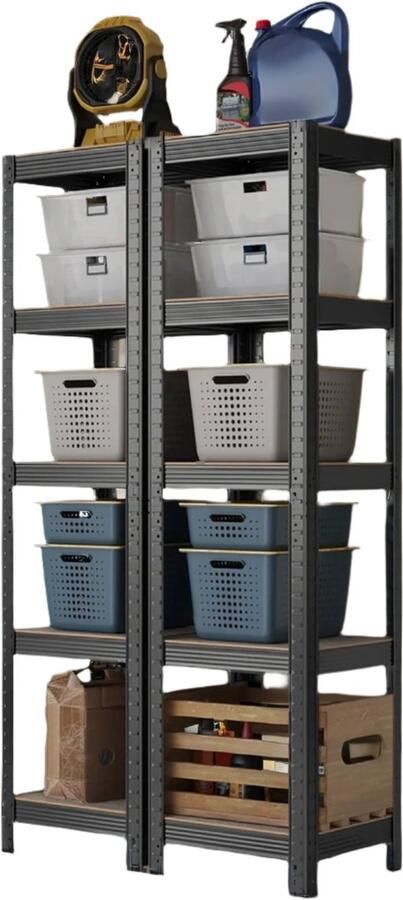 Stand Shelf Bookshelf Warehouse Shelf Durable Steel & MDF 37x37x150cm Greige-black Finish