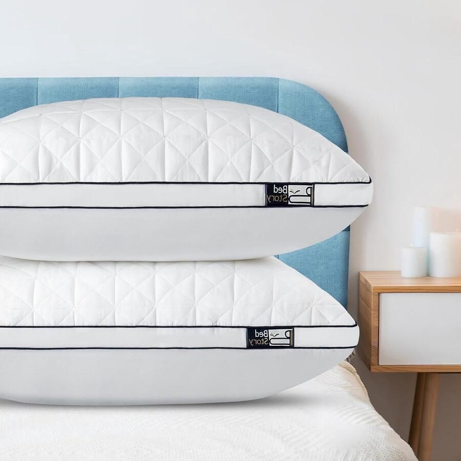 Standard Size Bed Pillows Set of 2 Hotel Quality Microfibre Filled Soft Pillow with Tummy Back Side Sleepers Support Improve Sleep Quality