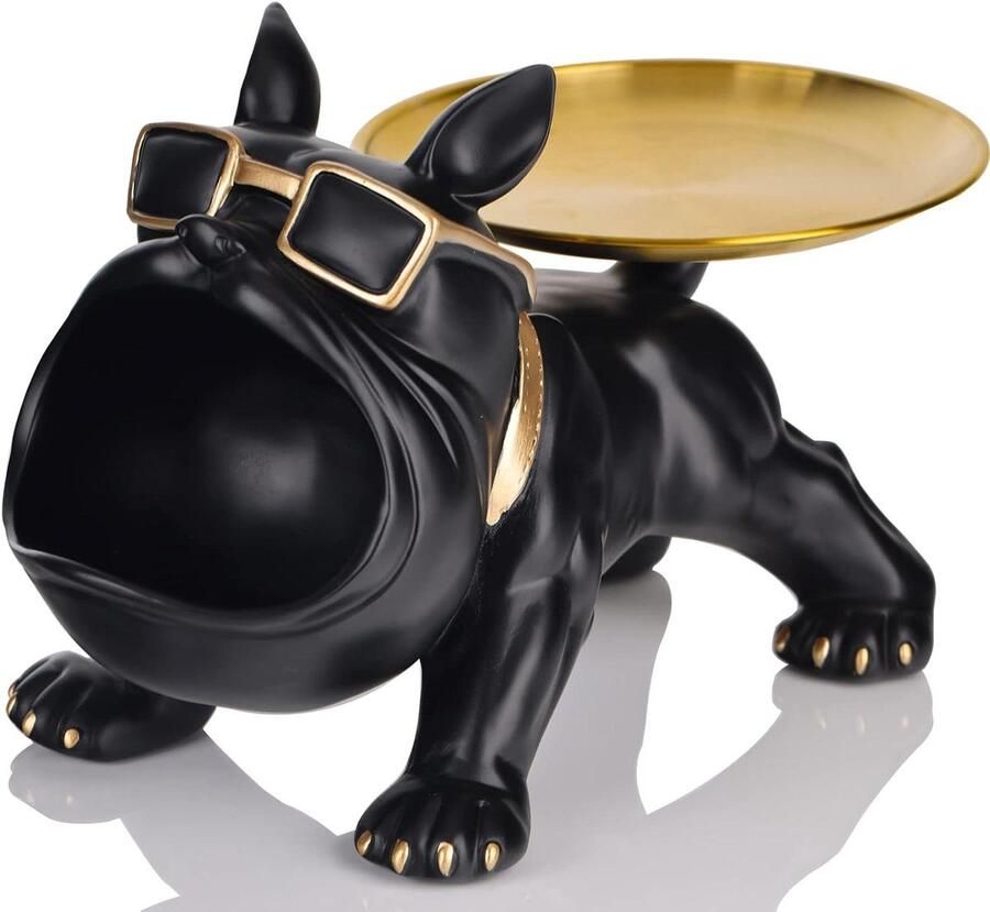 Standbeeld en beeldjes van Franse Bulldog opslag decoratie kom met lade sleutelkom voor ingangstafel snoepschaal voor bureau Engelse Bulldog lade